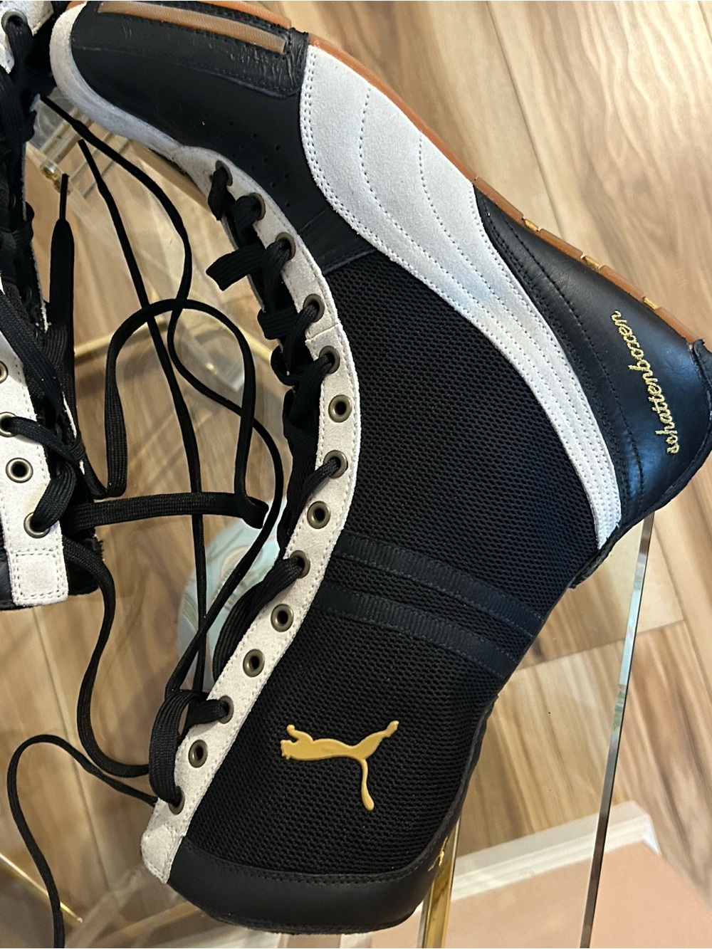 Vintage Puma Schattenboxen Boxing Boots Black and Cream High-Top Sneakers 11/12 - Picture 7 of 16